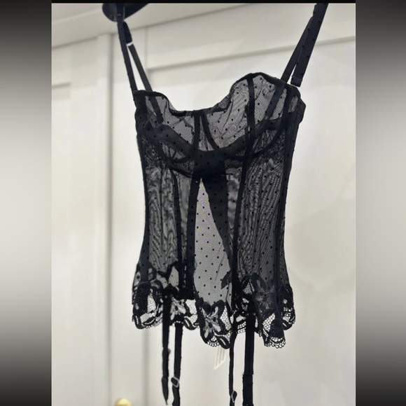 New LA PERLA Vintage Black Sheer Lace Corset Top with garters - Picture 1 of 14